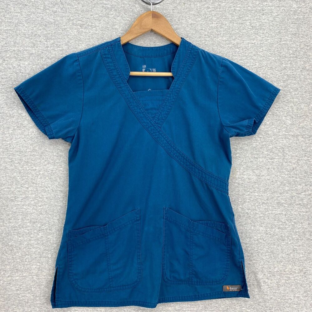 Barco Scrub Top Womens Extra Small Blue Healthcare Vet Uniform Short Sleeve